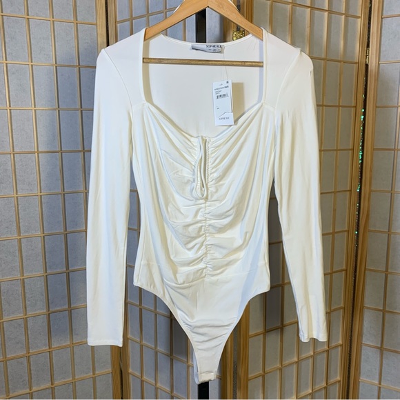 Sophie Rue Tops - Sophie Rue Cream Long Sleeved Ruched Bodysuit NWT